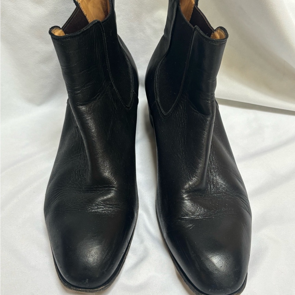 John fluevog black leather ankle boots size 10.5 low heel western minimalist - Picture 4 of 12